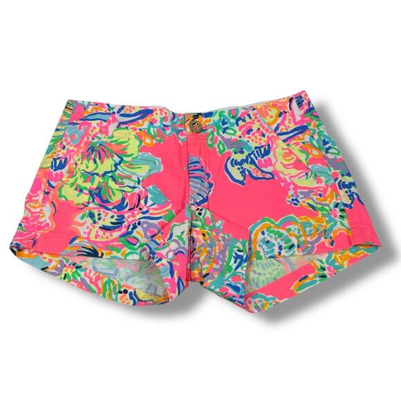Lilly Pulitzer The Kerrie Shorts Women 00 Pink Tropical Cotton Coral Reef Island - Picture 1 of 9